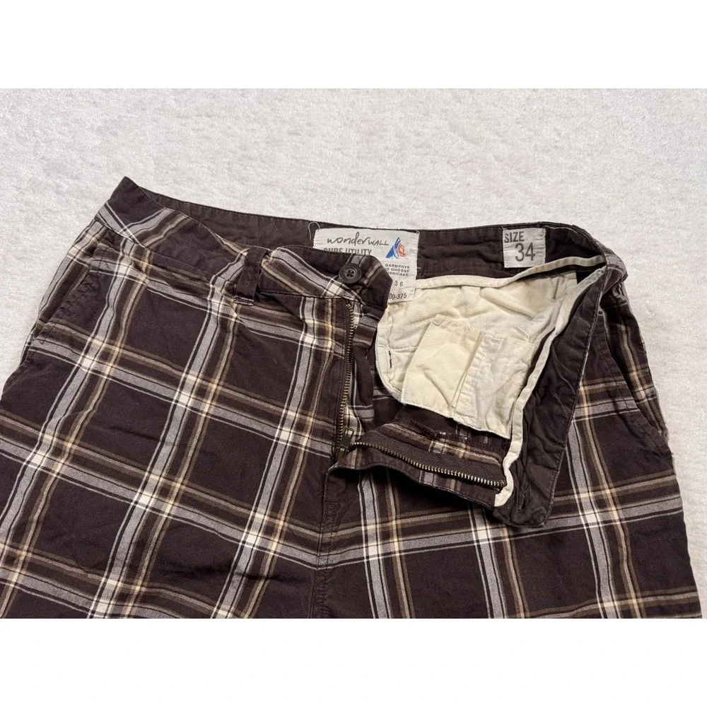 Wonderwall Surf Utility Plaid Cargo Shorts Men's‎ Size 34 Brown White